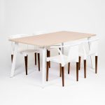 Combo Mesa Olivo Roble Americano + Silla Palta Wood Blanca X4