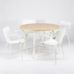 Combo Mesa Olivo Redonda Roble Americano + Silla Jim Blanca X4