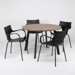Combo Mesa Olivo Redonda Nogal Terracota + Silla Jim Negra X4