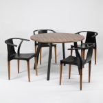 Combo Mesa Olivo Redonda Roble Americano + Silla Palta Wood Negra X4