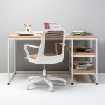 Combo Escritorio Olivo Roble Americano + Silla Fresa Blanca - Imagen 2